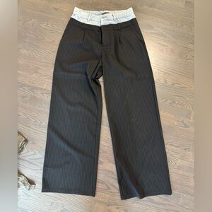 Black Pinstripe Wide-Leg Pants